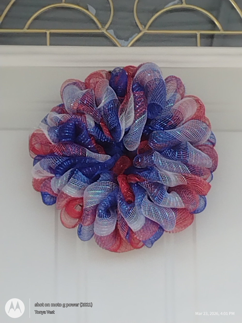 Patriotic Red, White & Blue Holiday Mesh Wreath